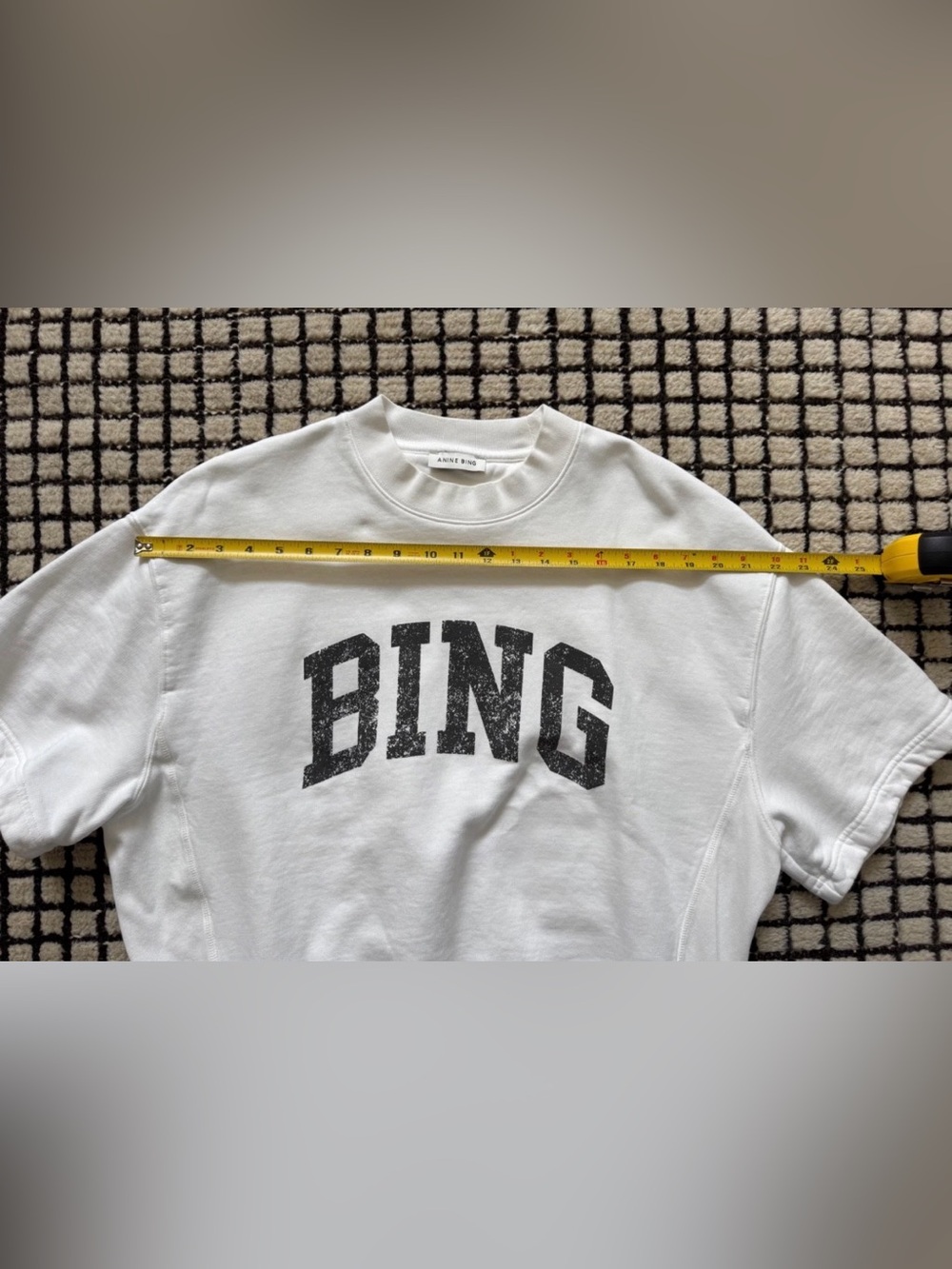 ANINE BING SHORT SLEEVED CREWNECK SWEATSHIRT WITH A DISTRESSED LOGO SIZE LARGE - Picture 7 of 8